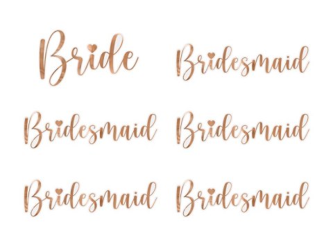 Naklejki na kieliszki ''Bride & Bridesmaid'', różowe złoto (1 op. / 6 szt.)