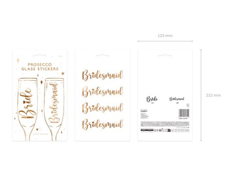 Naklejki na kieliszki ''Bride & Bridesmaid'', różowe złoto (1 op. / 6 szt.)