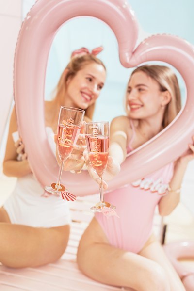 Naklejki na kieliszki ''Bride & Bridesmaid'', różowe złoto (1 op. / 6 szt.)