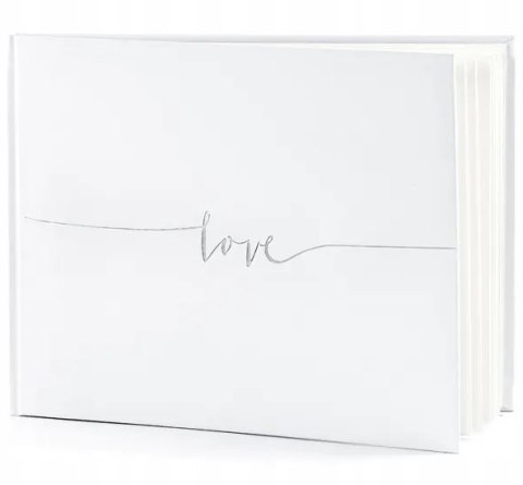 Księga gości Love srebrna biała pamiątka fotobudka