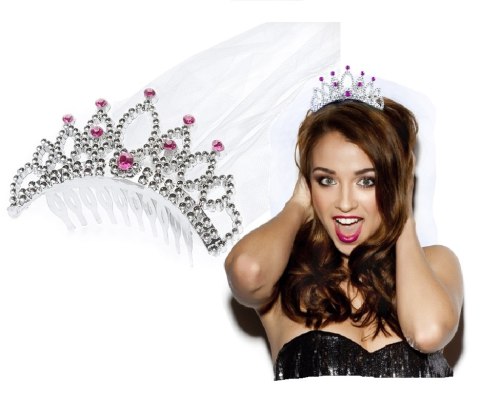 Tiara z welonem welon na WIECZÓR PANIEŃSKI diadem korona dla panny młodej