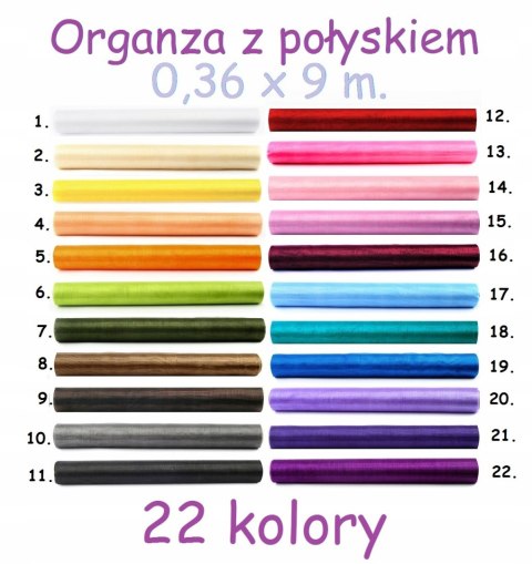 Turkusowa organtyna organza tiul bieżnik na stół 9 metrów 36cm różne kolory