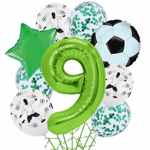 Balon piłka nożna dziewiąte urodziny w stylu piłkarskim zielona cyfra 9 HEL