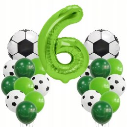 Balony urodzinowe piłka nożna zielona cyfra 6 na urodziny piłkarza kibica