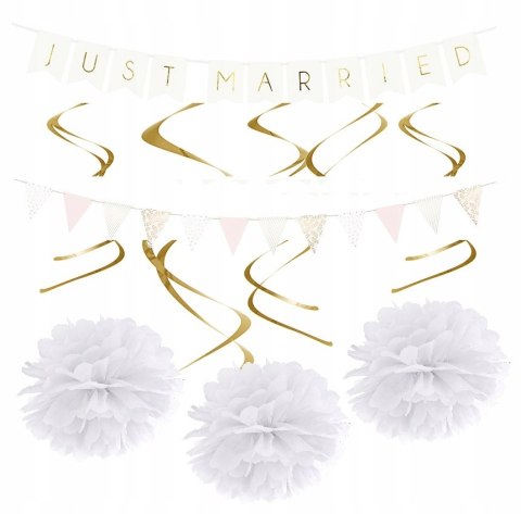 Dekoracja ślubna za parą młodą baner pompony ozdoby na ślub wesele zestaw