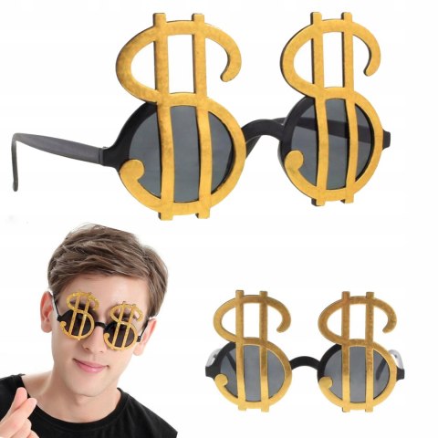 Okulary dolary naszyjnik dolar Strój rapera gangstera szejka businessmana