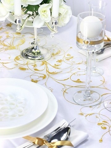 Organza elegancki kremowy bieżnik tiul na stół Chrzest I Komunię Wesele 9m