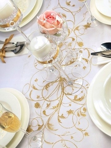 Organza elegancki kremowy bieżnik tiul na stół Chrzest I Komunię Wesele 9m