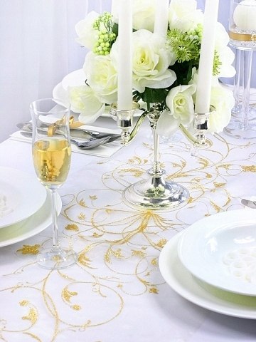 Organza elegancki kremowy bieżnik tiul na stół Chrzest I Komunię Wesele 9m