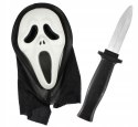 Maska Krzyk + fałszywy nóż z chowanym ostrzem
