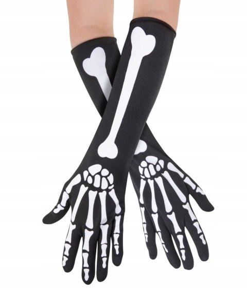 Rękawiczki kości czarno białe długie strój przebranie śmierci na Halloween