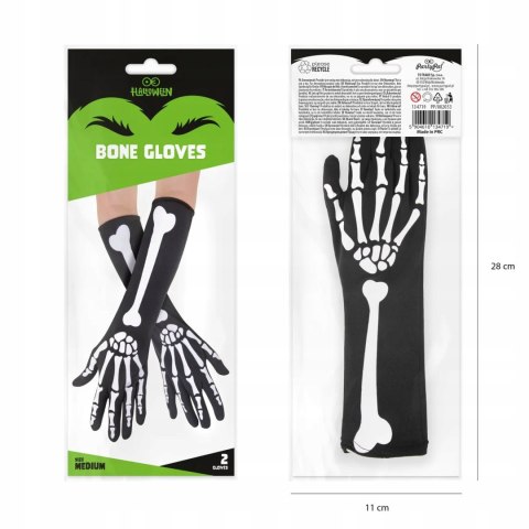 Rękawiczki kości czarno białe długie strój przebranie śmierci na Halloween