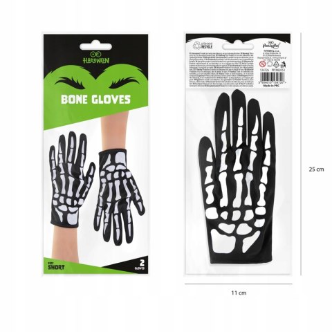 Rękawiczki kości czarno białe strój śmierci kościotrupa zombie na Halloween