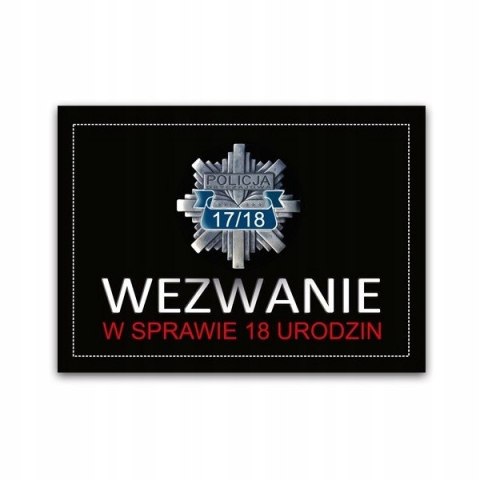 Zaproszenia na 18 osiemnaste urodziny osiemnastkę wezwanie na policję 10szt