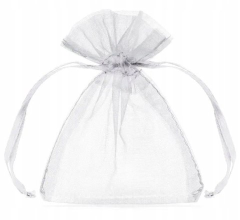 Białe woreczki z organzy na podziękowania dla gości Ślub Wesele 7x10 100szt