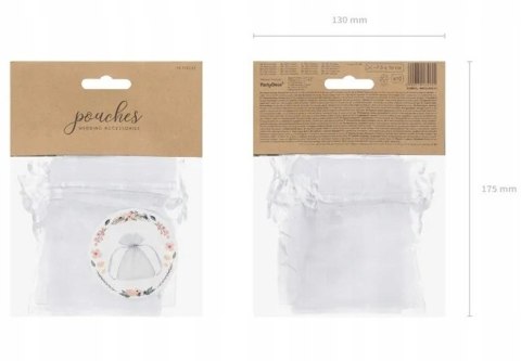 Białe woreczki z organzy na podziękowania dla gości Ślub Wesele 7x10 100szt