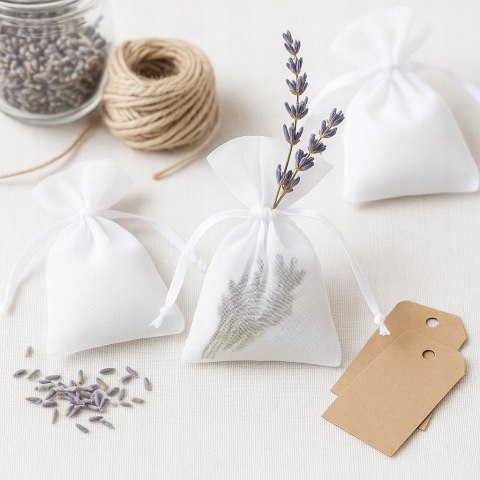 Białe woreczki z organzy na podziękowania dla gości Ślub Wesele 7x10 100szt