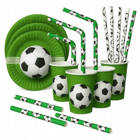 Kubeczki talerzyki piłka nożna słomki papierowe z piłką piłkarskie EKO 6kpl