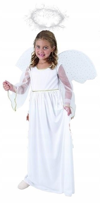 Strój anioła aniołka sukienka skrzydła aureola Jasełka Bal Świętych 6-9lat