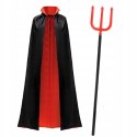 Strój diabła przebranie diabeł czarna długa peleryna widły 140cm Halloween