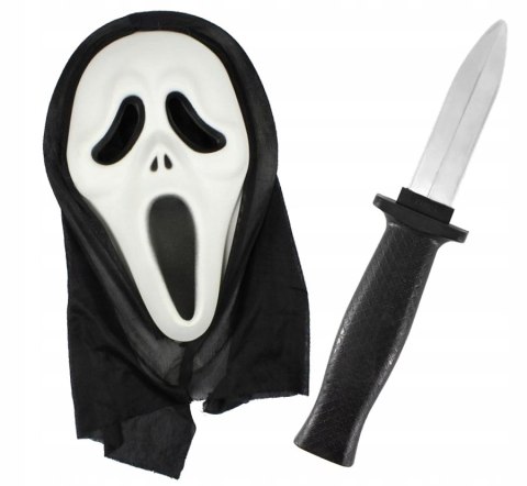 Maska Krzyk fałszywy nóż z chowanym ostrzem