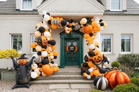 Balon foliowy Strach na wróble Halloween czarny z głową dyni stojący 152cm