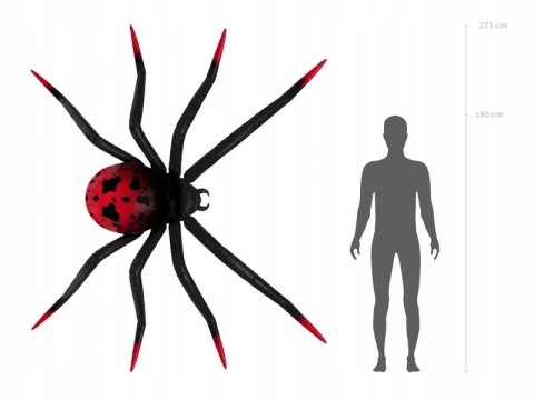 Balon foliowy stojący pająk na Halloween wielki czarno czerwony 275x152cm