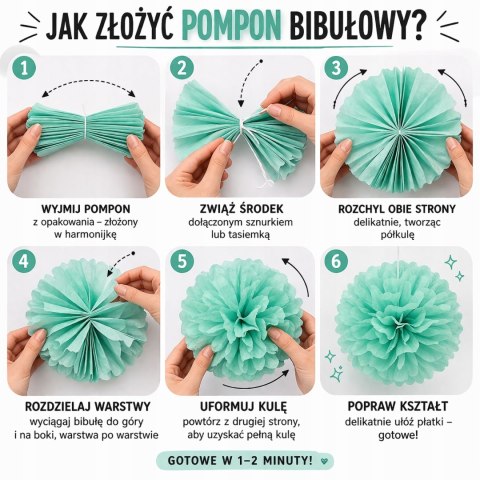 Pompony bibułowe fioletowe liliowe kule z bibuły na ślub wesele 25cm 8szt
