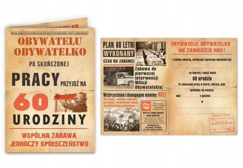 Zaproszenia na 60 sześćdziesiąte urodziny sześćdziesiątkę styl PRL KOPERTA